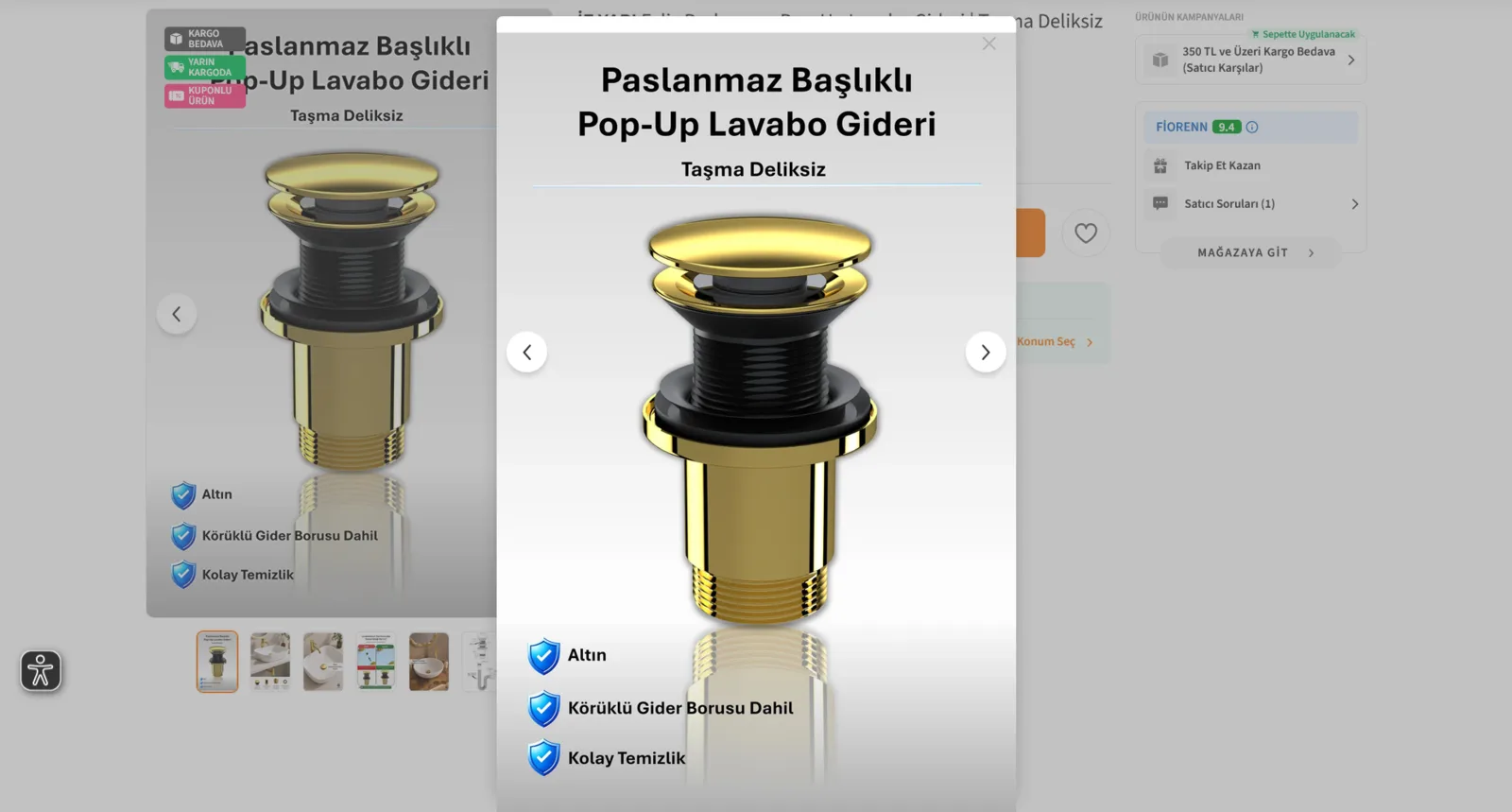 Paslanmaz Pop-Up Lavabo Gideri